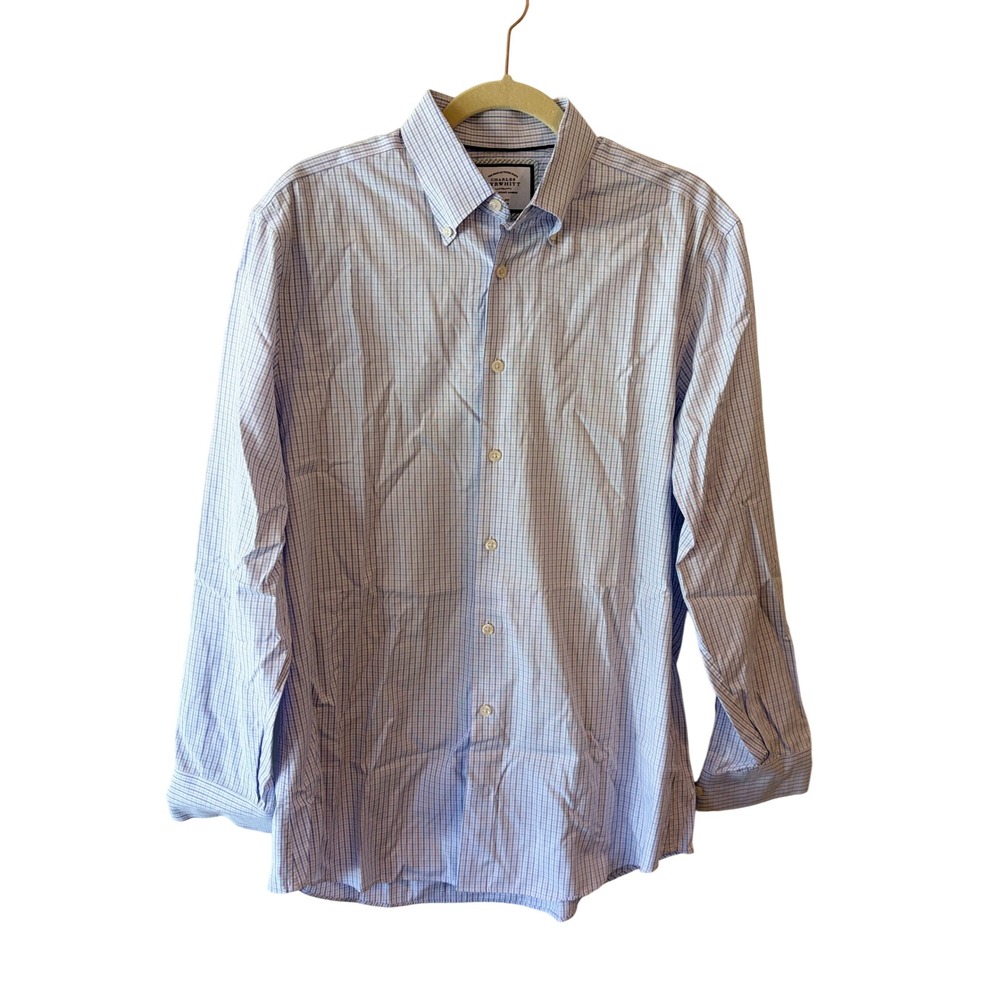 Charles Tyrwhitt Slim Fit Non-Iron Dress Shirt Blue Purple Check 16.5 34